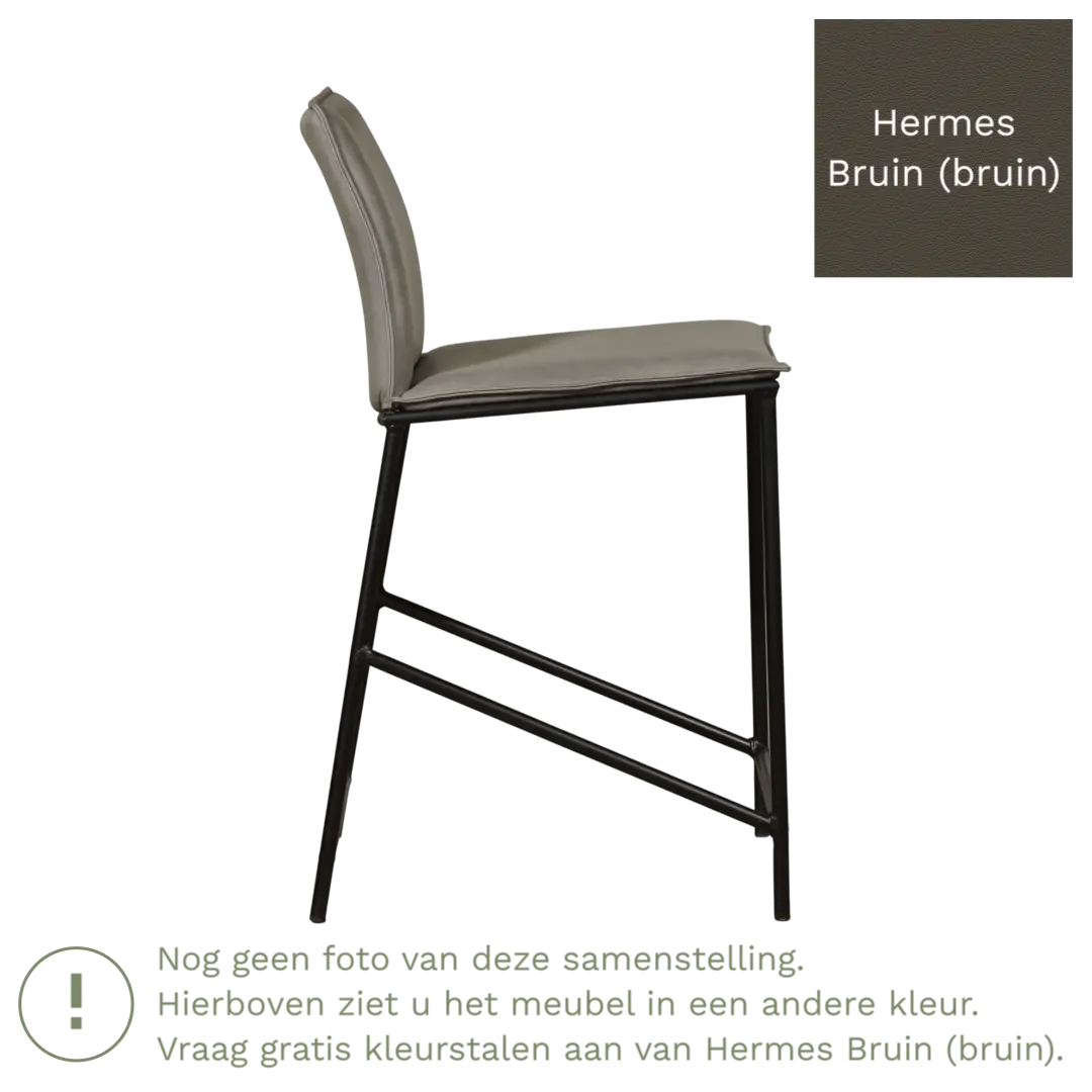 afbeelding van Leren barkruk laag Favor - Hermes Bruin (bruin) - poten staal rond zwart